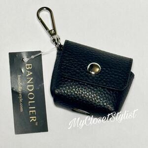 NWT BANDOLIER Black Pebbled Leather airPods Case SILVER Version!